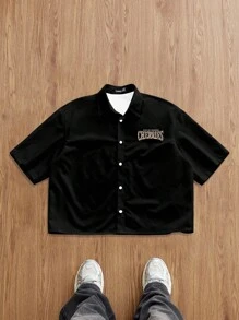 Claim Dot Men's Slogan, Leopard & Cherry Print Short Sleeve Casual Shirt - Black - View 2