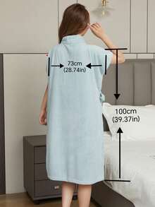 SHEIN 1pc Coral Fleece Pineapple Pattern Cute Embroidered Sleeveless Bathrobe Home Clothes Wearable Bath Towel Cardigan Style Women's Bathrobe Robe Home Robe Soft And Absorbent - Purple - View 5