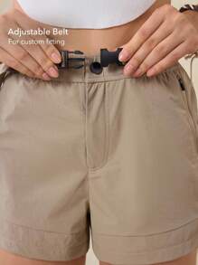 OutZeal 女士户外短裤，夏季徒步露营旅行防水弹力口袋设计，可调节腰带 - 卡其色 - 查看 4