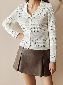 Florisole Casual Solid Color Hollow Out Knit Cardigan, Bohemian Style Spring/Autumn Outerwear Sweater For Women Fall Winter Cloth For Women - Apricot - View 6