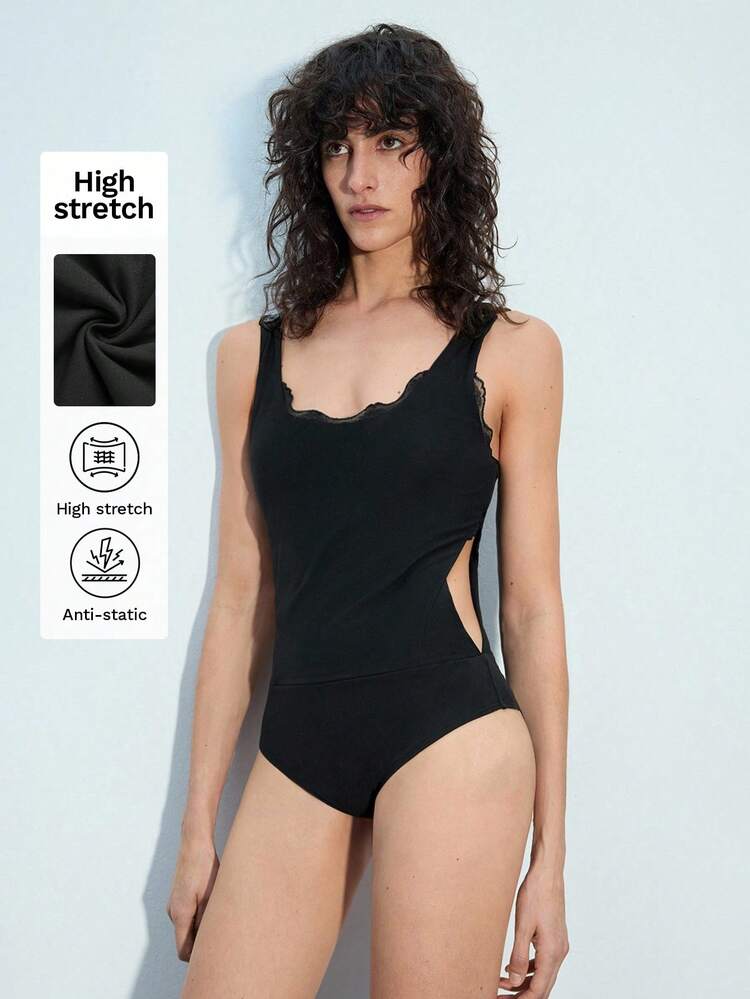 SHEIN Maija Women Solid Color Sleeveless Backless Bodysuit Valentines Day,Festival