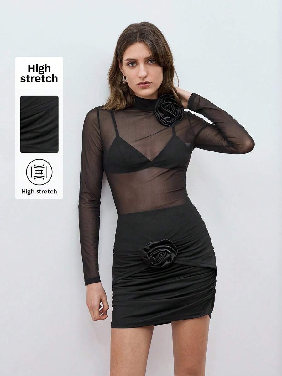 Maija Women's Solid Color Mesh Skirt, Casual & Fashionable For Daily Wear,Festival - Black - View 1