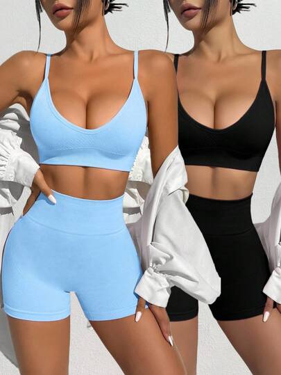 Sovereign Charm Women's Solid Color Cropped Camisole And Shorts Seamless Yoga Set 2 Pieces Short Sets Woman Sports Bra And Shorts Set Biker Shorts Set Workout Shorts Set Yoga Shorts Set Biker Shorts Women 2 Pieces Set Workout Shorts 2 Pieces Set Yoga Shorts Set 2 Pieces Women 2 Pieces Workout Set 2 Piece Short Sets Woman Athletic Matching Sets