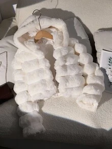 SHEIN 1pc Girls Soft Faux Fur Jacket, Elegant Long Sleeve Short Fitted Hooded Coat, Suitable For Autumn/Winter - Beige - View 6