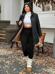 SHEIN EZwear 冬季加大码加厚长款外套 - 黑色 - 查看 3