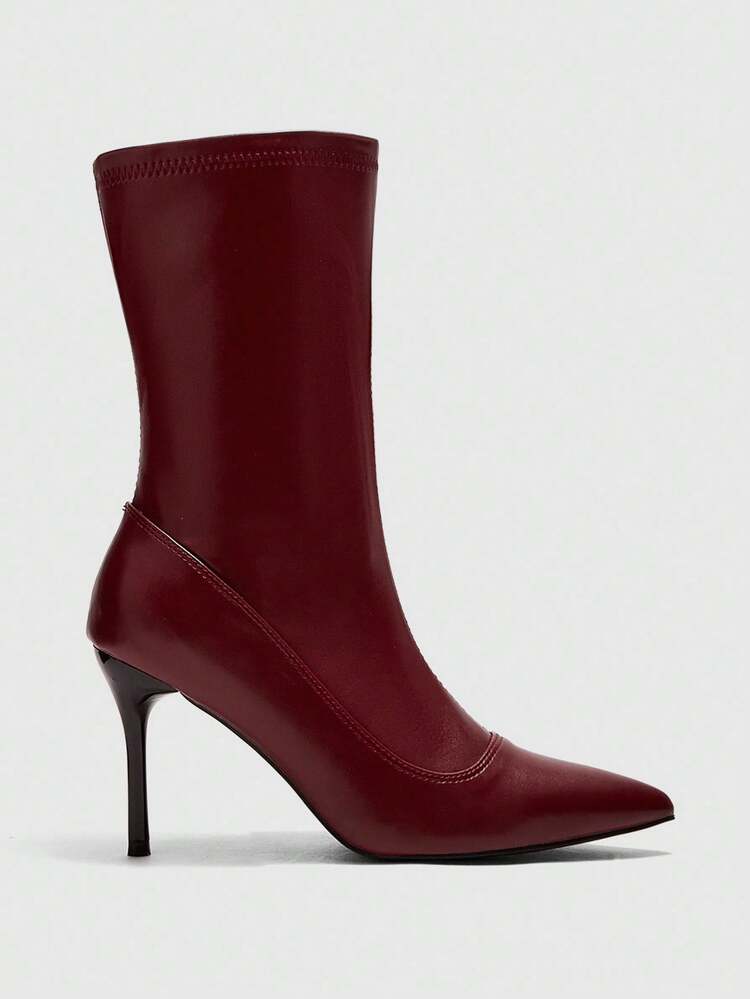 CUCCOO BIZCHIC Sexy Women's Burgundy Pointed Toe High Heel Boots, Fashion & Warm Fluffy Boots