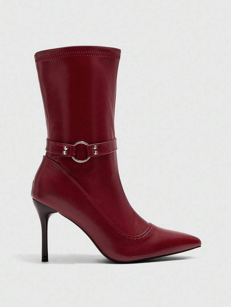 CUCCOO BIZCHIC Sexy Women's Burgundy Pointed Toe High Heel Boots, Fashion & Warm Fluffy Boots