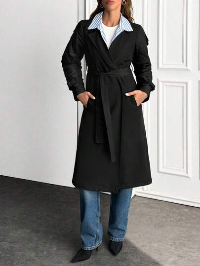 EURMUSE Öppen framsida, Bälte, Vadderade ärmar, Tenchrockar