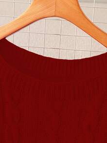 GlowEve CURVE 大码女式休闲时尚修身圆领长袖麻花针织套头衫，秋冬 - 紅色 - 查看 4