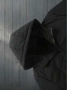 Manfinity Homme 男士长袖时尚百搭纯色连帽冬装外套，保暖内衬，商务休闲黑色，秋季 - 黑色 - 查看 4