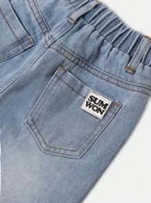 SUMWON 男婴宽松牛仔裤，弹力踝部经典日常休闲舒适玩耍裤，适合儿童四季裤