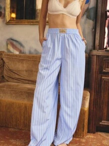 Aralina Pantalones casuales de mujer de otoño/invierno con estilo bohemio Y2K, de cintura alta, lindos y sexys, con cintura en contraste, perfectos para vacaciones, iglesia, maestros, conciertos de country, Halloween, ropa de estar en casa y ropa de ocio - Azul - Ver 3