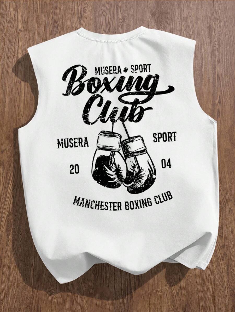 StoneGrade 男士拳击手套图案印花休闲百搭背心，运动健身 - 白色 - 查看 1