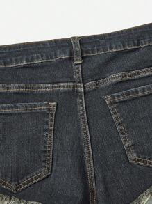 ROMWE Grunge Punk Quần short denim cạp trễ cổ điển có độ co giãn cao, thanh lịch và đa năng, cỡ lớn - Màu xanh lam - Xem 9