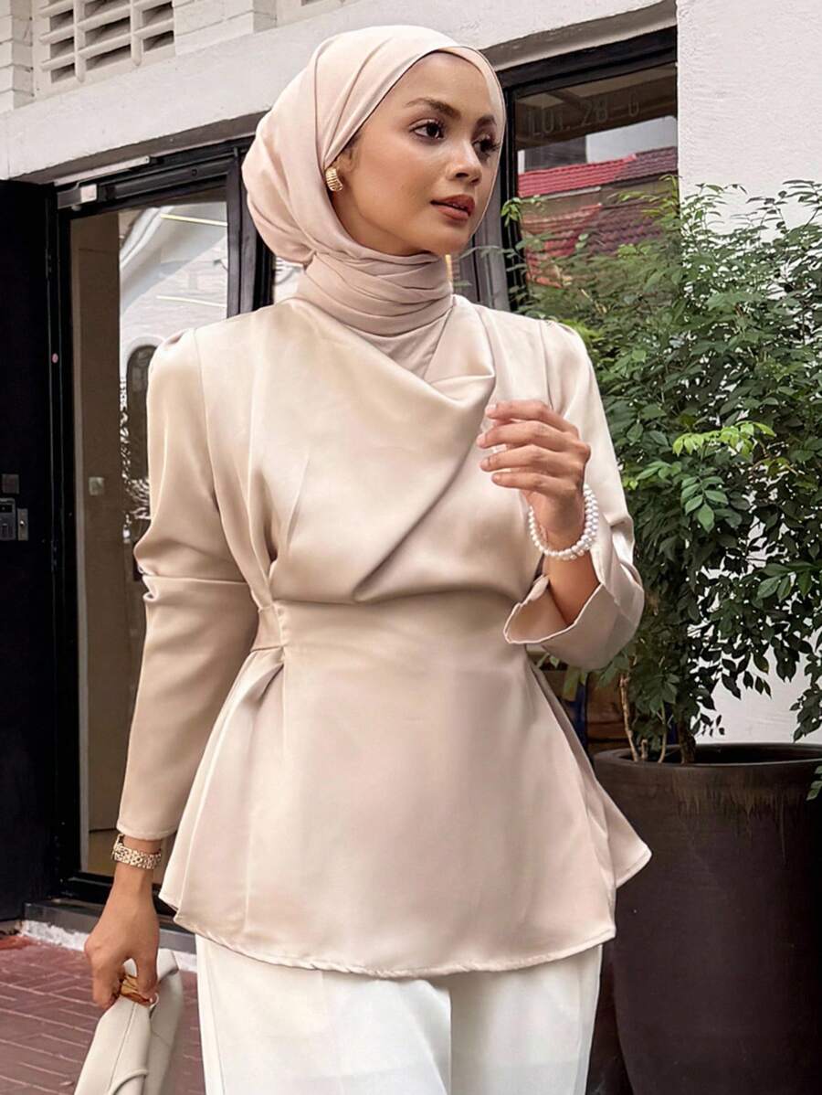 DAZY Áo sơ mi nữ tay dài cổ ve lật màu trơn thanh lịch, phong cách công sở giản dị. - Màu vàng - Xem 1