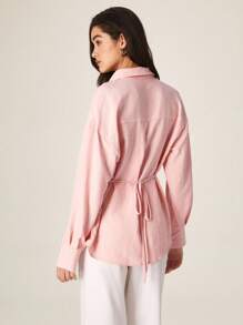 Graceveil قميص نسائي بتصميم خصر مربوط بالدانتيل وأكمام طويلة ضيق المقاس باللون الوردي - وردي - مشاهدة 3