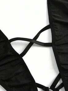 4件套女老板万圣节女仆性感俏皮OL内衣套装，黑白 - 黑與白 - 查看 3