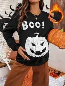 SHEIN 孕妇万圣节服装 秋季/冬季孕妇万圣节印花圆领长袖卫衣
