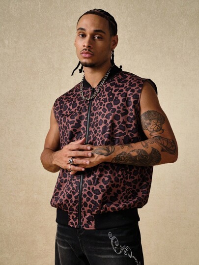 Street Life Gilet retrò alla moda con stampa leopardata da uomo