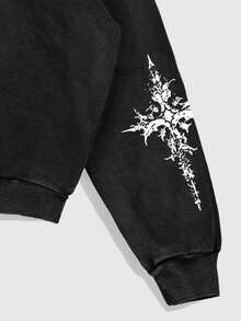ROMWE MEN Street Life Herren Langarm Lässig Thermofutter Hoodie Sweatshirt mit Kreuz Anime Muster, Herbst Winter