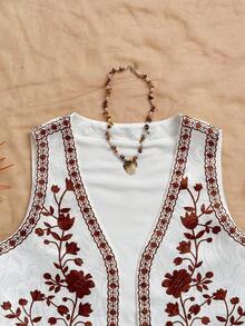 Soleia Women's Spring/Summer Open Front Embroidered Casual Top Jacket Women Top Embroidered Top Boho Top, Party - Multicolor - View 6