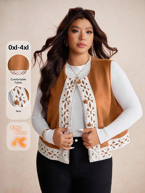 Elaquor Chaqueta casual de mujer talla grande con estampado floral patchwork, versátil para todas las estaciones