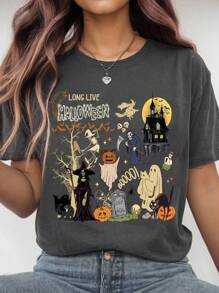 EMERY ROSE 女式加大秋季万圣节时尚 T 恤，休闲圆领上衣，可机洗，不透明