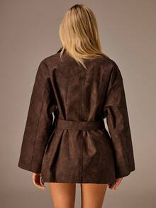 Avantive Brown Pu Coat Fall Clothes For Women Halloween Winter Clothes Women's Winter Jacket Chic Teacher Outfits For Women Back To School Office Outfits For Women Work Outfits For Women Women's Leather Jacket Western Wear For Women Fall Clothes For Women Brown Jacket Women Women Brown Coat Snakeskin Blazer Going Out,