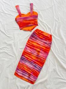 Soleia Trang phục áo hai dây họa tiết hoa nhỏ xinh và chân váy mini xếp ly CURVE dành cho nữ, trang phục đi biển phong cách ngày lễ, trang phục xuân hè dành cho nữ, lễ hội âm nhạc miền Tây Bohemia, ngày lễ Boho - Nhiều màu - Xem 2