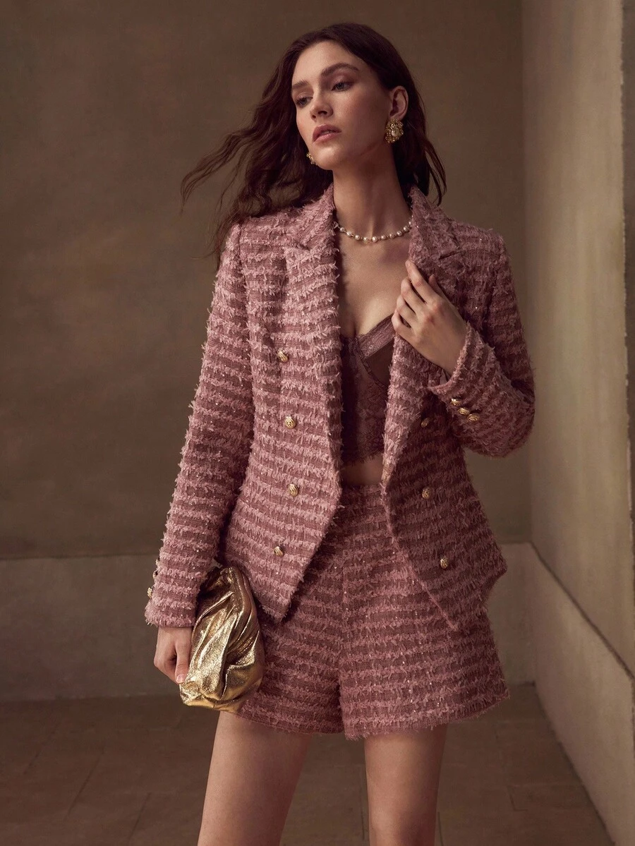 MOTF PREMIUM 粗花呢双排扣西装外套