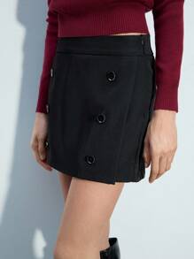 Maija Women's Casual & Commuting Solid Color Button Decor Mini Skirt Valentines Day,Festival - Black - View 3