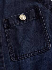 SHEIN MOD 大码牛仔无袖迷你连衣裙，休闲修身，蓝色 - 中等水洗藍 - 查看 3