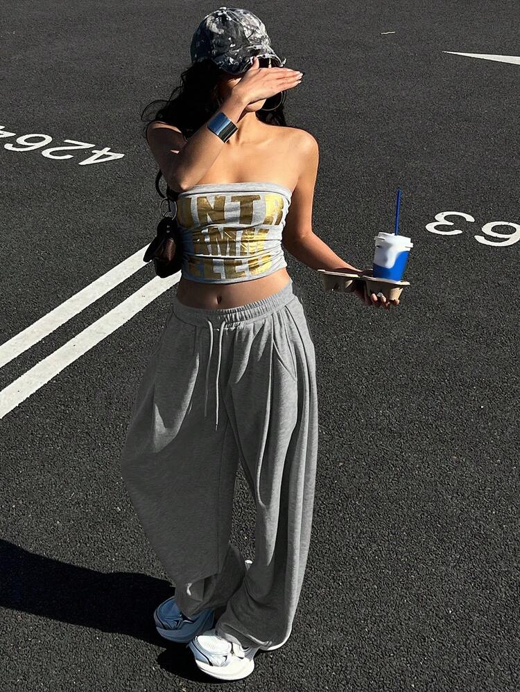 Women's Solid Color Loose Pleated Sweatpants, Casual Sports Pants, Thermal Lined, Thick For Autumn/Winter Women Joggers