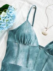 Soleia Váy ngắn cổ chữ V đan màu đỏ có eo xếp ly xương cá và viền bất đối xứng dành cho nữ, đi nghỉ - Nhiều màu - Xem 3