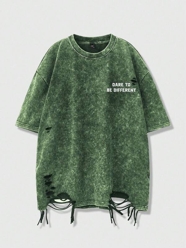 Manfinity EMRG 男士夏季标语印花做旧圆领短袖休闲T恤