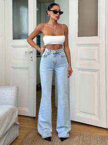 SHEIN Tall 98%Cotton HIGH RISE FLARE LIGHT BLUE LONG JEAN - Light Wash - View 4