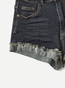 ROMWE Grunge Punk Quần short denim cạp trễ cổ điển có độ co giãn cao, thanh lịch và đa năng, cỡ lớn - Màu xanh lam - Xem 7