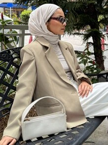 Joudiya 商务休闲纯色西装外套，秋季女装，优雅时尚 - 卡其色 - 查看 7