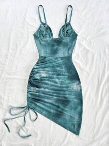 Soleia Váy ngắn cổ chữ V đan màu đỏ có eo xếp ly xương cá và viền bất đối xứng dành cho nữ, đi nghỉ - Nhiều màu - Xem 2