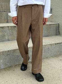 DAZY Quần âu nam cạp chun màu nâu trơn, thích hợp mặc đi làm, trang phục công sở mùa thu - màu nâu - Xem 6