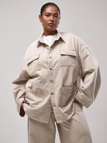 MUSERA Plus Size Denim Tops - Khaki - View 5