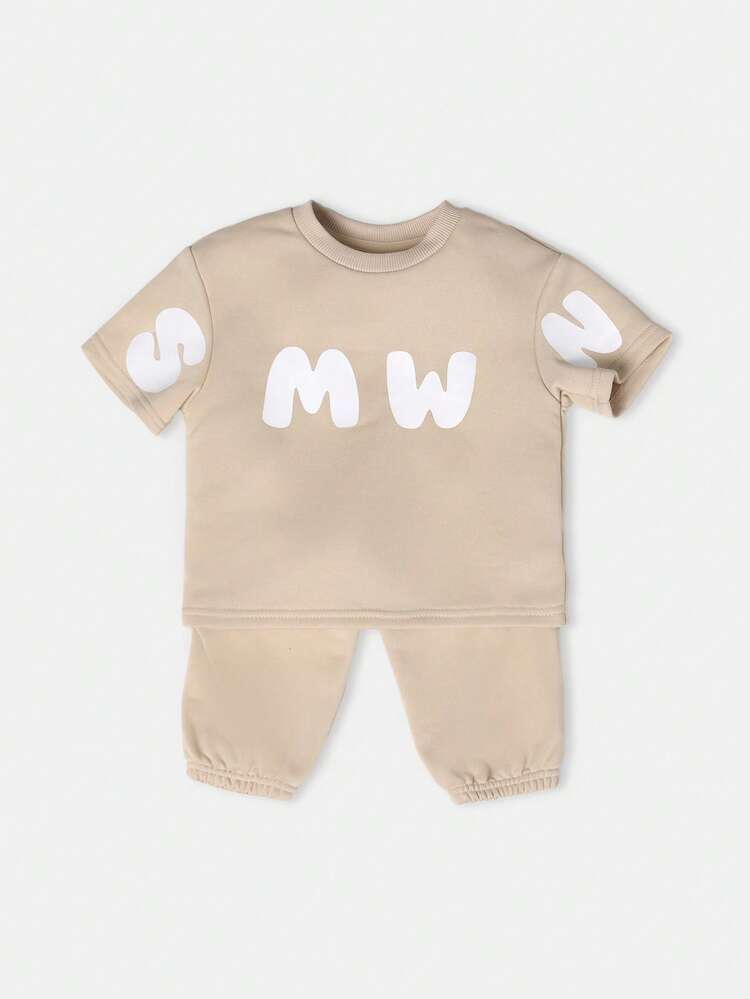 Short Sleeve T-Shirt And Jogger Pants With Letter Print