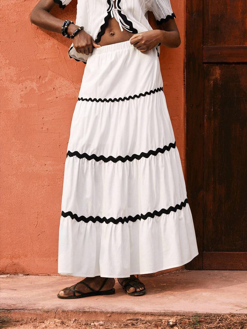 SHEIN Maija Women's Vacation Casual Contrast Color Woven Belt Skirt