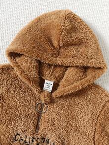 2 件女婴可爱羊毛保暖长袖字母印花连帽衫运动衫和针织打底裤套装，秋冬 - 彩色 - 查看 3