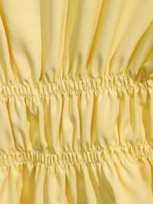 SHEIN Tween Girls' Sweet French Style Solid Color V-Neck Detachable Bow Waist Flare Sleeve Blouse, Suitable For Dates And Daily Wear Fall Winter - Yellow - View 5