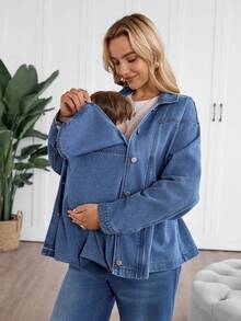 SHEIN 孕妇装 秋季 秋冬 返校季 返校节 万圣节 圣诞节 街头风 生日 机场 商务休闲 女装 乡村 复古 低调 老钱 商务休闲 女装 工作 教师 女装 教堂 女装 休闲水洗 三合一哺乳牛仔外套 宽松版型 女式牛仔外套 带婴儿背带 功能齐全 女式牛仔外套 完美适合忙碌的妈妈们