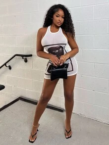 Alexandranx 唇印透明紧身迷你连衣裙 - 白色 - 查看 5