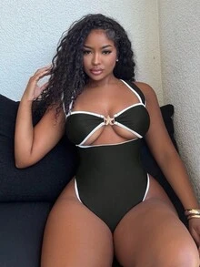 Alexandranx 女士节日派对沙滩尼龙面料连体泳衣 - 黑與白 - 查看 4