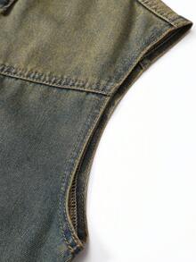 Chillumni Men's Casual Washed Distressed Sleeveless Denim Jacket Minimalist Vintage Washed Blue OVERSIZE For Street - Bronze - View 6