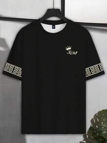 Manfinity Roughcore 大码男士时尚字母和花卉印花短袖 T 恤，休闲 T 恤，简约百搭，是送给男朋友或家人的绝佳礼物 - 彩色 - 查看 3
